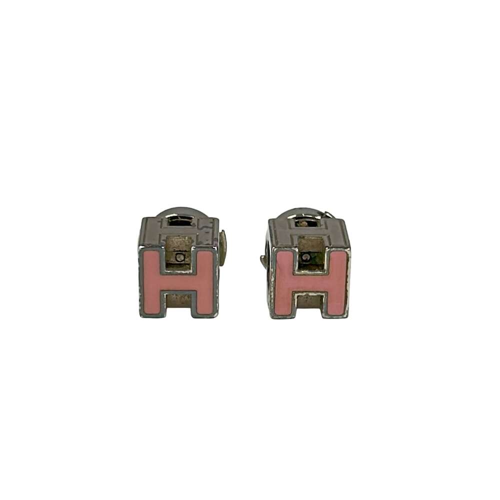 Hermès Cage d'H Earrings Silver Pink